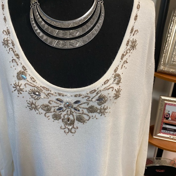 GEORGE BEADED SWEATER WOMEN SZ 22-24 OFF WHITE SCOOP NECK LONG SLEEVE NWT PTP 26 - Picture 3 of 8
